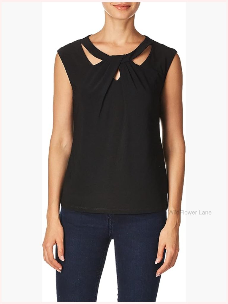 Criss Cross Knit Top Cap Sleeve V-Neck Blouse Stretch Cotton